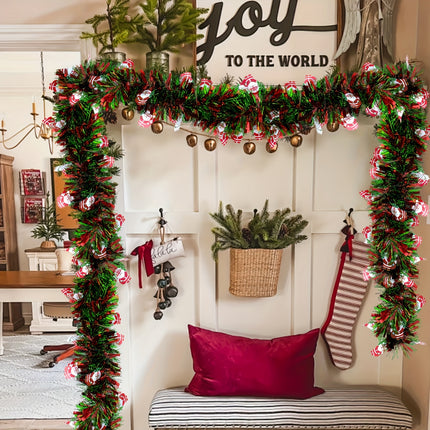 Festive Red & Green Tinsel Garland - Monti Bargains
