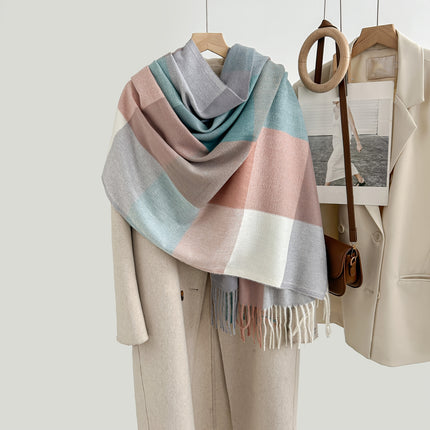 Cozy Plaid Tassel Cashmere Scarf