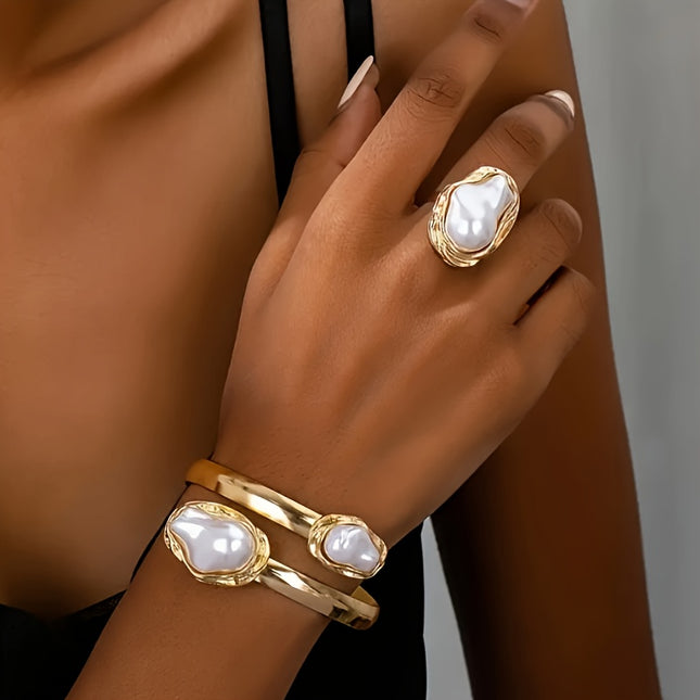 Vintage Faux Pearl Bracelet & Ring Set