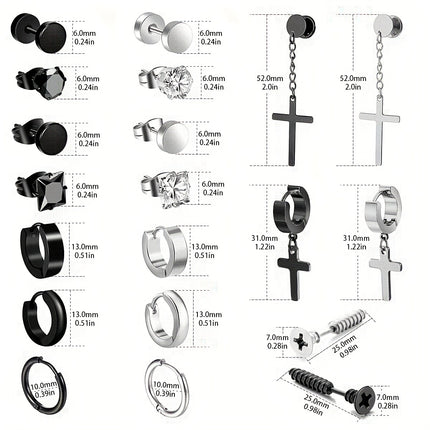 20 Pairs Stainless Steel Ear Studs