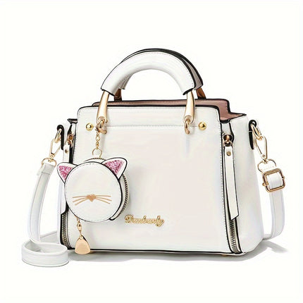 Chic Handbag with Cat Charm