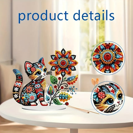 DIY Acrylic Diamond Art Kit - Cat & Flower