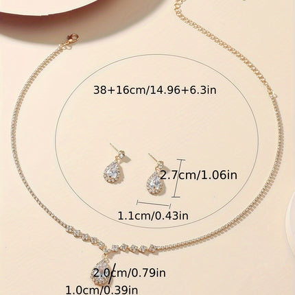 Elegant Silver-Plated Zirconia Necklace & Earring Set for Women - Monti Bargains
