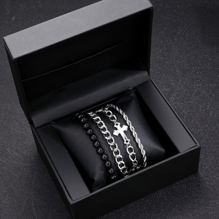 4pcs Men's Iron Cross Bead Bracelet Set