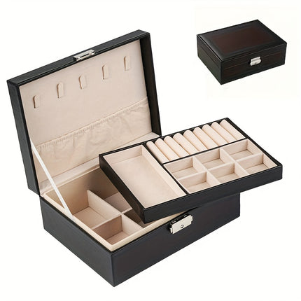 Double-Layer Faux Leather Jewelry Organizer