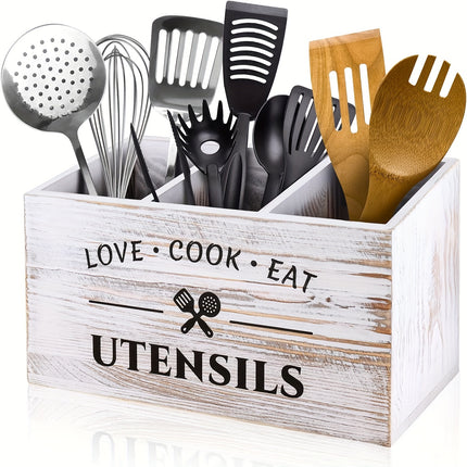 Wooden Utensil Holder with Grids