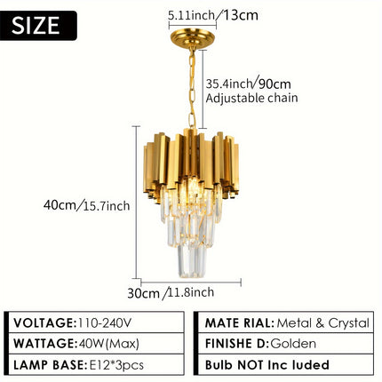 Golden 3-Tier Crystal Pendant Chandelier – Modern Elegance