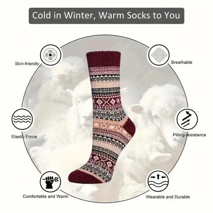5 Pairs Women's Cozy Knit Socks – Warm & Elegant Houndstooth