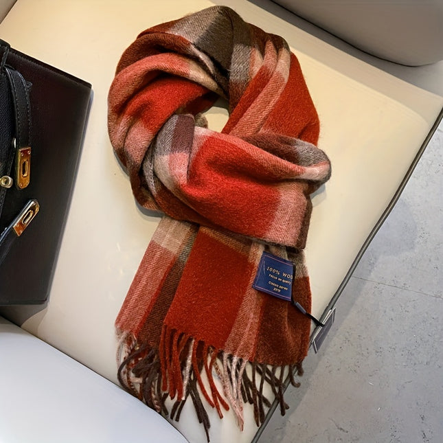 Cozy British Red Plaid Wool Scarf