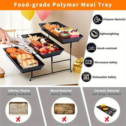 3-Tier Serving Tray Set with Tongs, Small Plates, and Forks