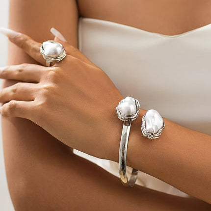 Vintage Faux Pearl Bracelet & Ring Set