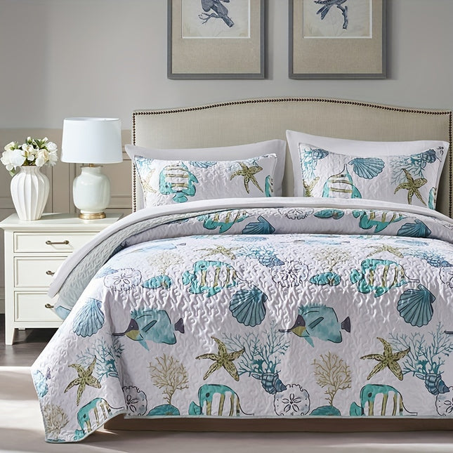 3-Piece Coastal Comforter Set - Starfish & Shell Design