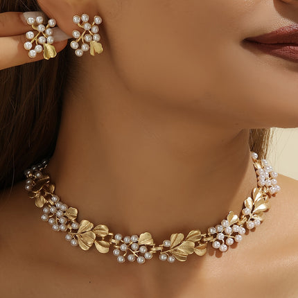 Boho-Chic Faux Pearl & Leaf Set