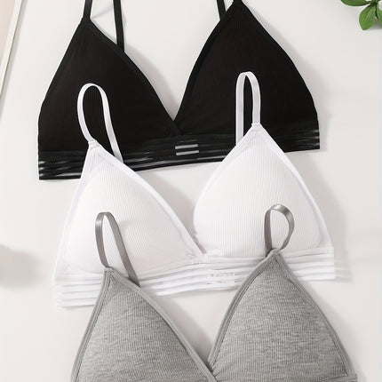 3pcs Ribbed Wireless Bra Set