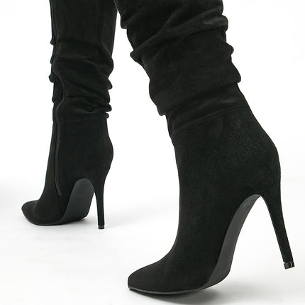 Pleated Point Toe Knee-High Boots