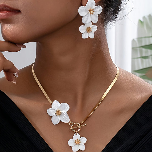 Elegant Flower Pendant Jewelry Set