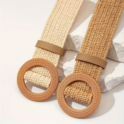 Boho Straw Woven Belt Set