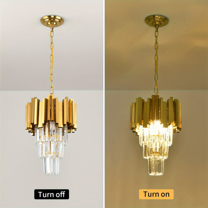 Golden 3-Tier Crystal Pendant Chandelier – Modern Elegance