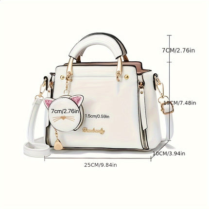 Chic Handbag with Cat Charm