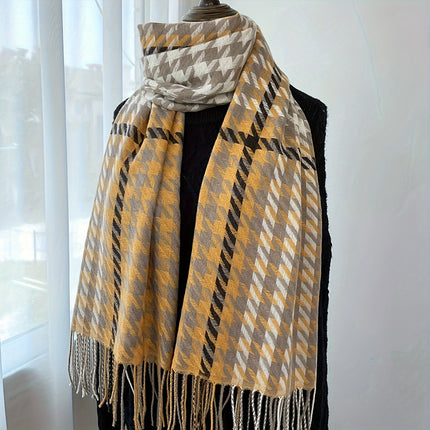 Luxurious Houndstooth Fringe Scarf