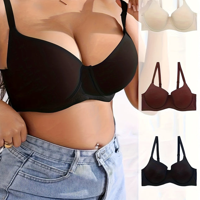 Elegant Plus Size Bra Set, 3pcs