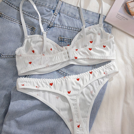 Heart Print Lingerie Set with Bow