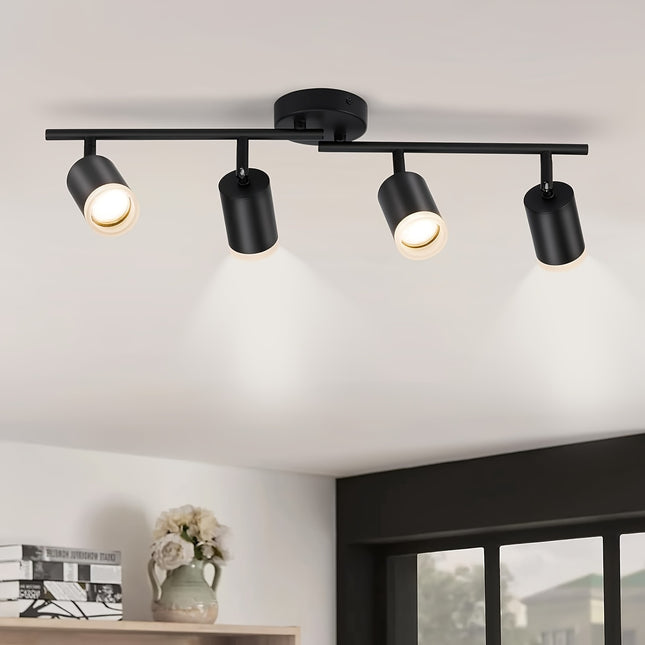 Black Metal 4-Light LED Ceiling Spotlight - Swivel Design