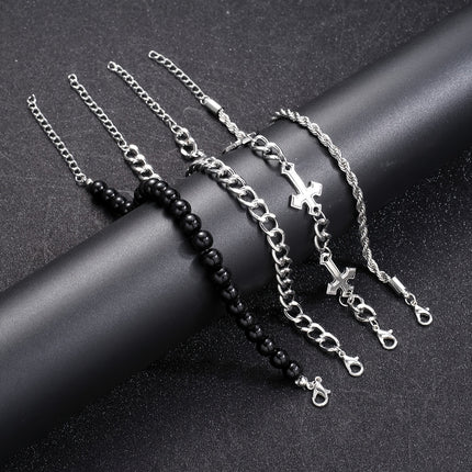 4pcs Men's Iron Cross Bead Bracelet Set