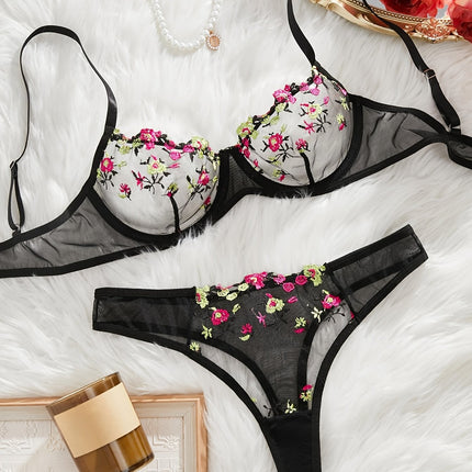 Floral Embroidered Lingerie Set