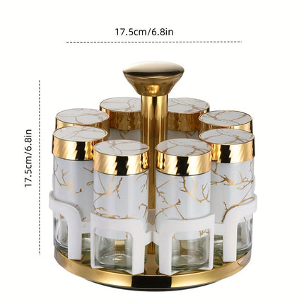 8-Piece Rotating Glass Spice Bottles Set