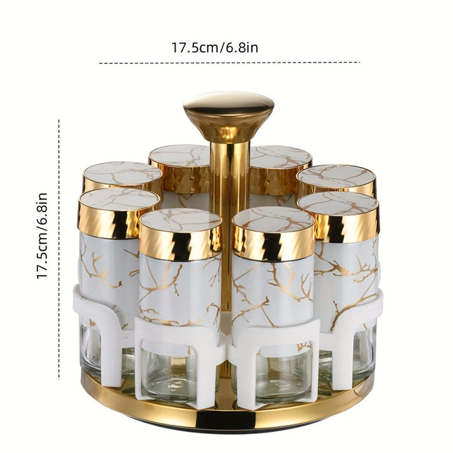 8-Piece Rotating Glass Spice Bottles Set