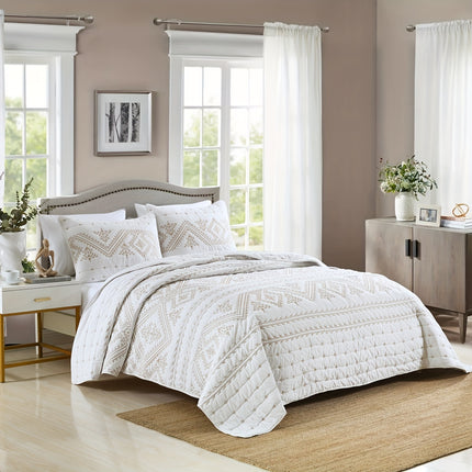 3pcs Luxury Embroidered Quilt Bedspread Set