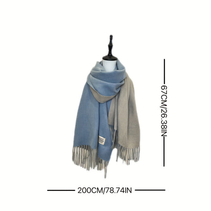Double-Sided Two-Color Tassel Scarf