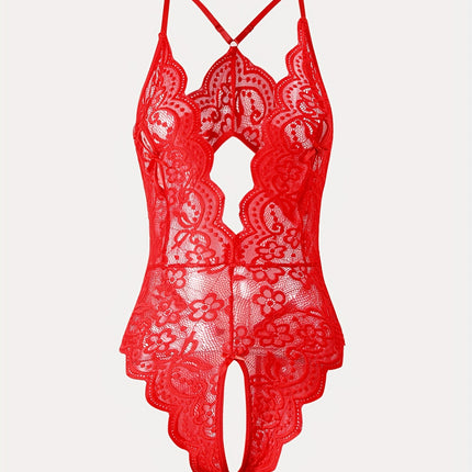 Floral Lace Scallop Trim Teddy