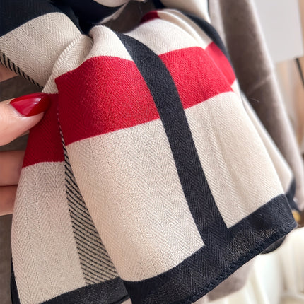Chic Red Striped Imitation Cashmere Scarf