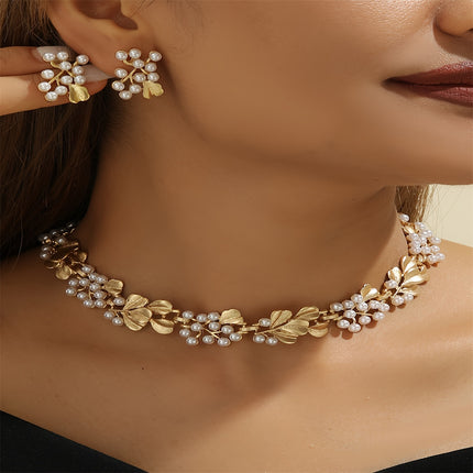 Boho-Chic Faux Pearl & Leaf Set