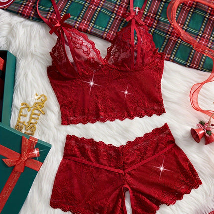 Sexy Floral Lace Christmas Lingerie Set