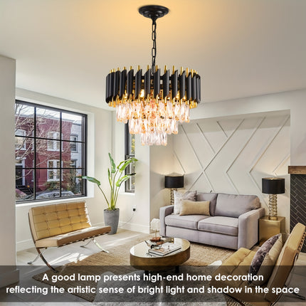 Elegant 3-Tier Black & Gold Crystal Chandelier - Modern Flush Mount