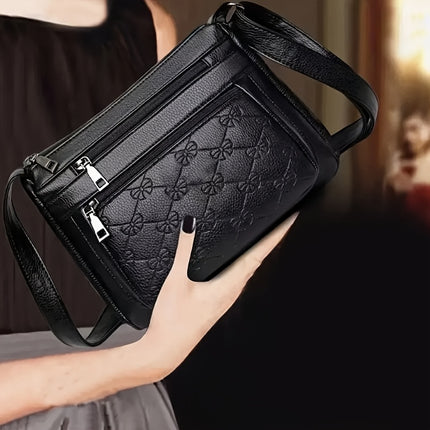 Elegant Black Faux Leather Crossbody