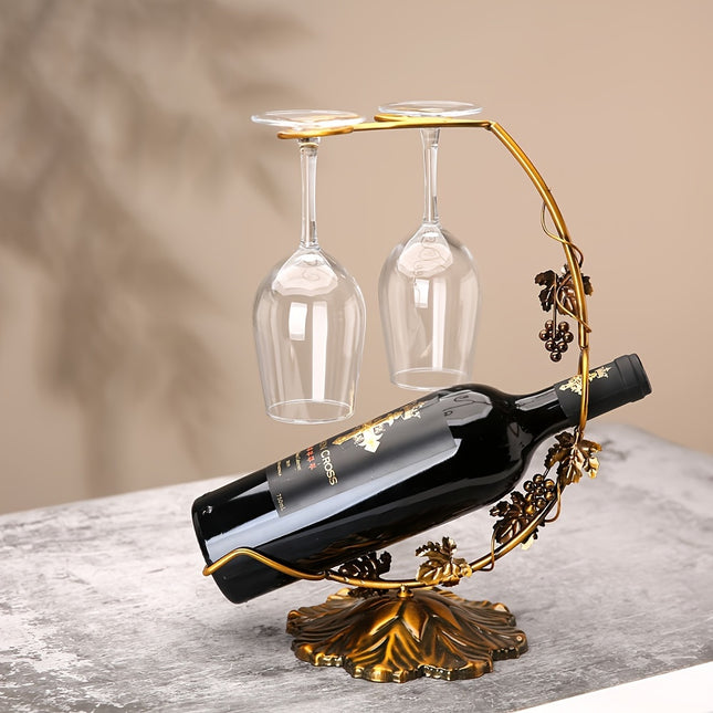 Elegant Metal Bottle & Glass Holder – Grapevine Design Display