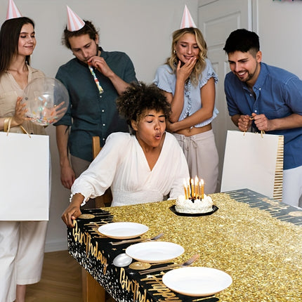 Elegant Black & Gold Birthday Tablecloth – Celebrate in Style!