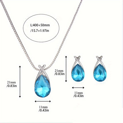Teardrop Crystal Pendant Jewelry Set