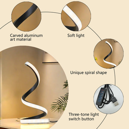 Modern Spiral LED Desk Lamp - Dimmable & Adjustable
