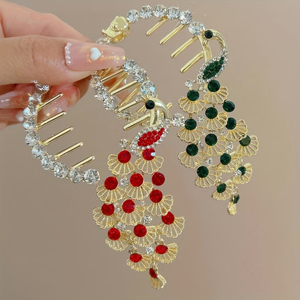 Elegant Peacock Rhinestone Bun Buckle