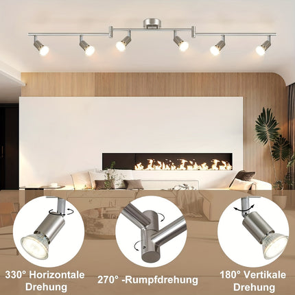 Modern Black LED Ceiling Spotlight - 6 Flames Swivel GU10 Lamp