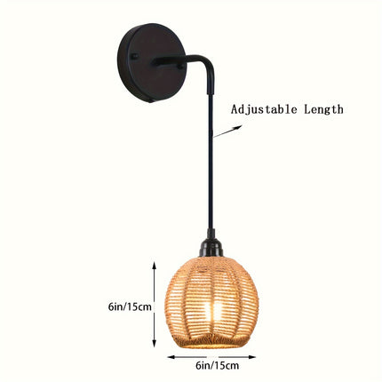 Boho Chic Hand-Woven Rattan Wall Lamp - Farmhouse Style