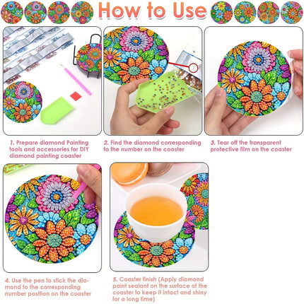 8-Pack Floral Diamond Painting Coasters