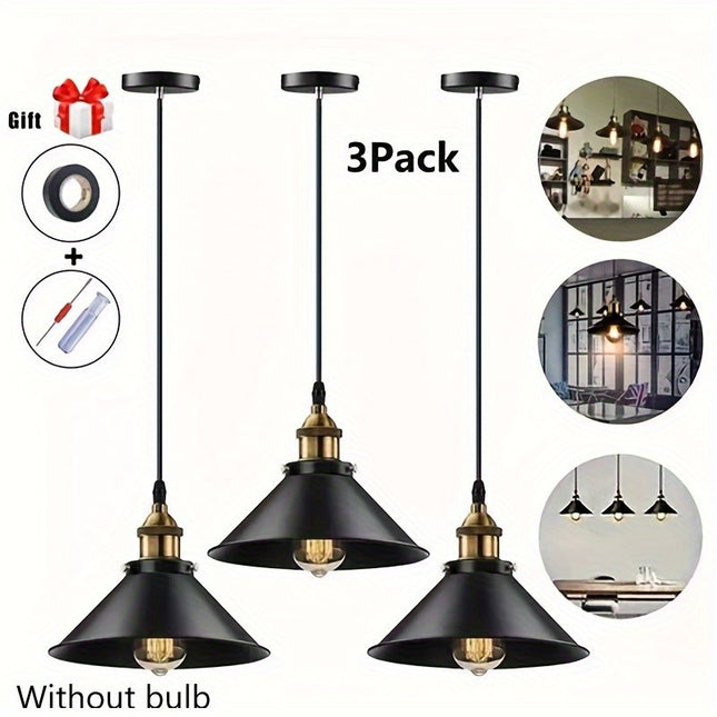 3-Piece Industrial Pendant Lamp Set – E26/E27, Gift Included