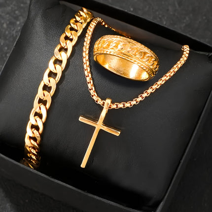 Men's Cross Faith Pendant Jewelry Set