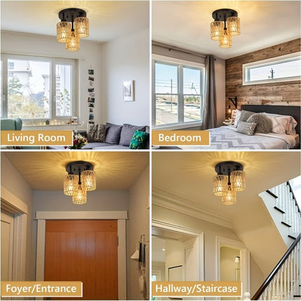 Boho Chic 3-Flame Rattan Ceiling Lamp – Vintage Bamboo Design